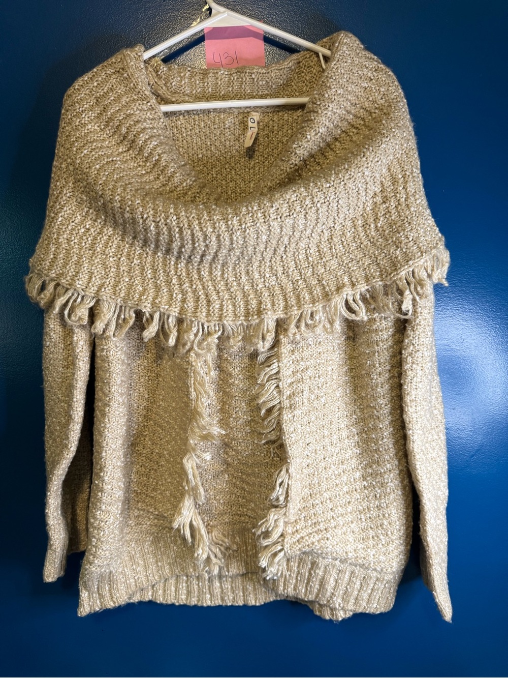 POL Cream Fringe Cowl Sweater